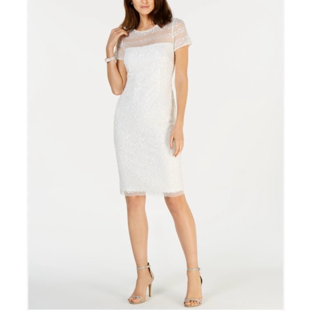 NEW Adrianna Papell Bead Tshirt Dress Ivory